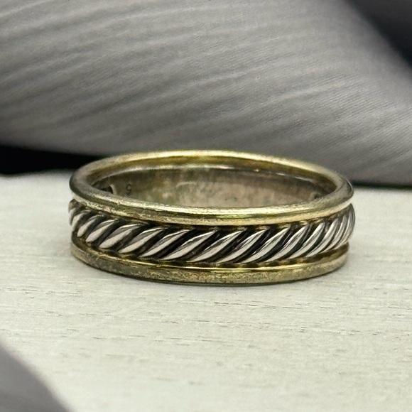 David yurman Sterling silver & 14k band Ring 7.07G / 6mm / sz 9 - Picture 1 of 6